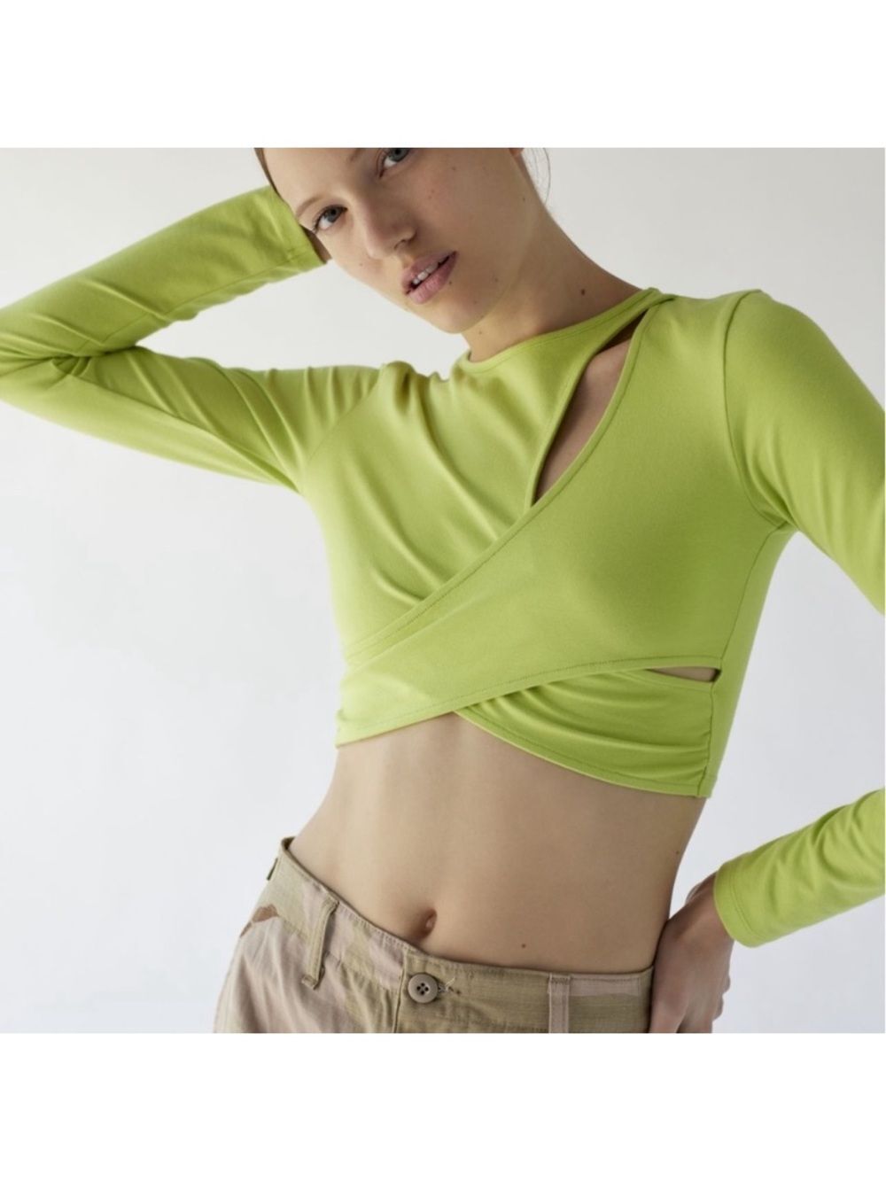 Urban Outfitters Astrid Twist Crop Top Neon Green Size Large